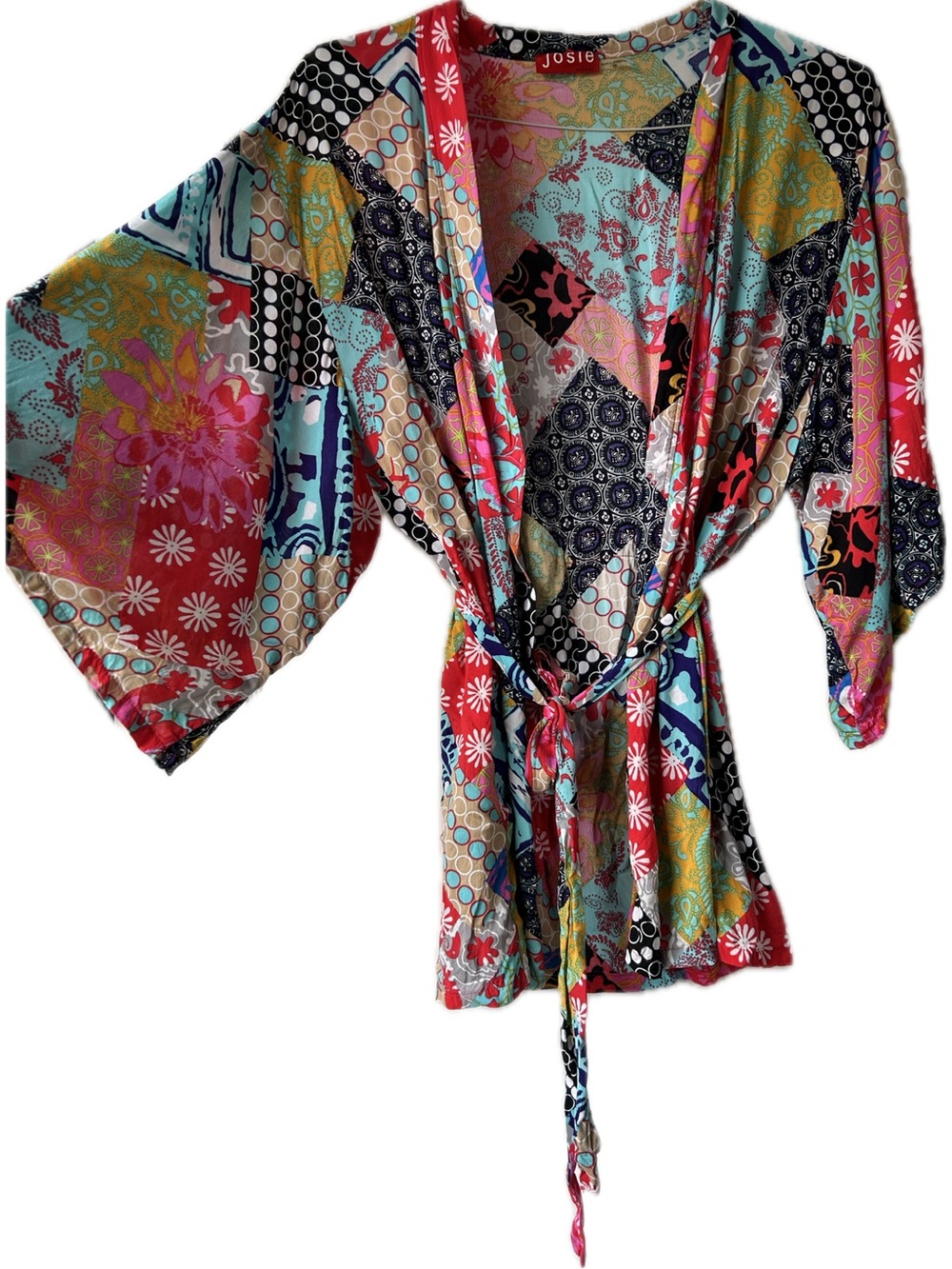 Josie Natori Multicolor Patchwork Kimono Robe XS - Picture 2 of 7
